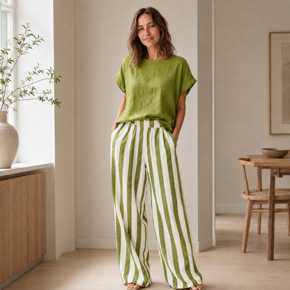 Ensemble Loungewear Runa – Top basique & Pantalon rayé