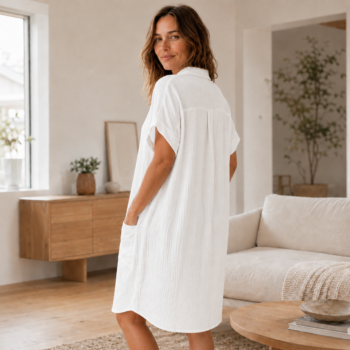 Robe chemise en mousseline Edda – Boutonnée avec poches
