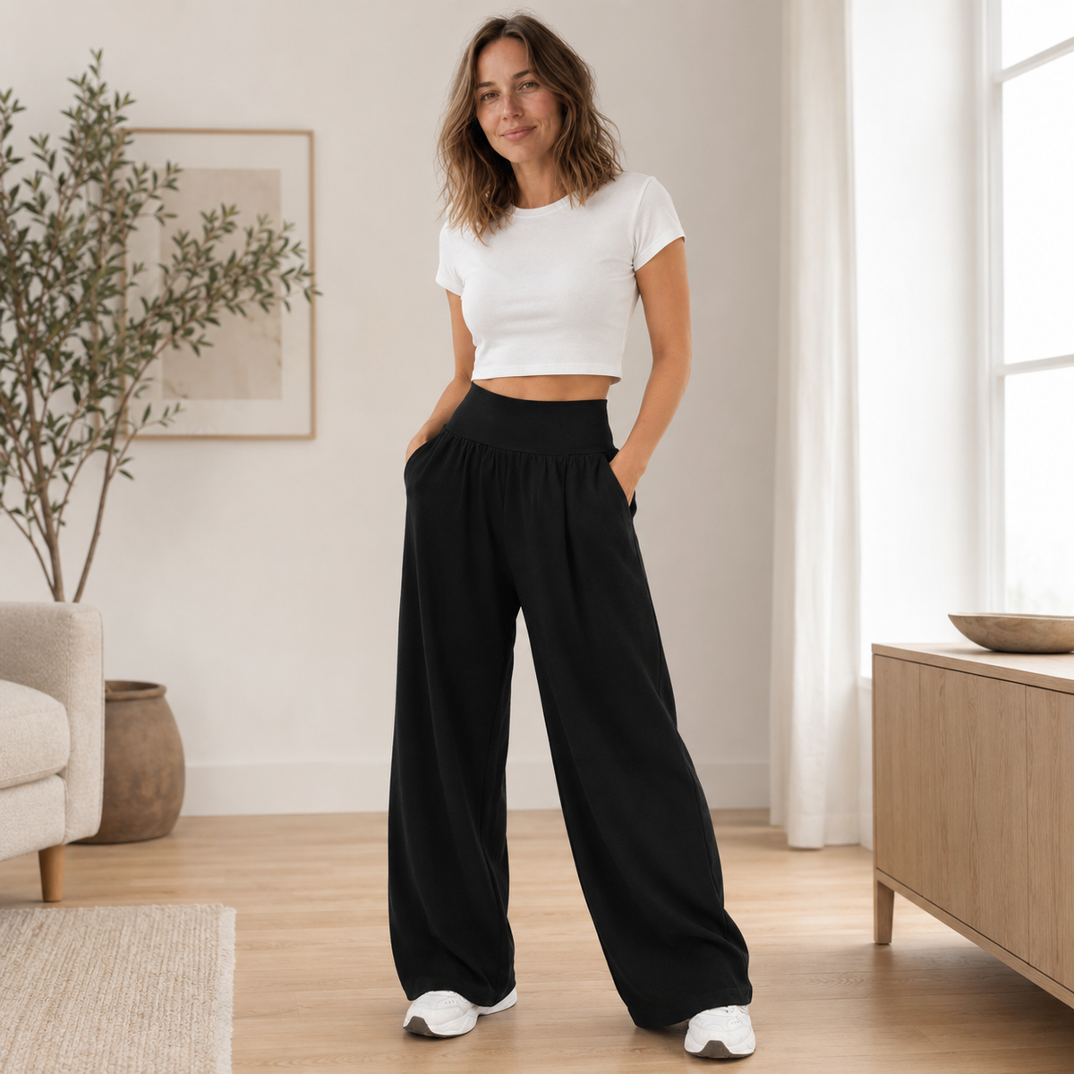 Pantalon large Saga – Taille haute, jambe fluide