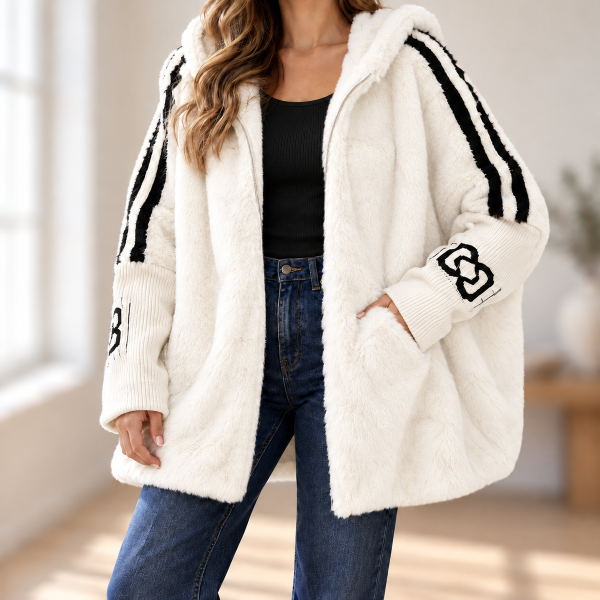 Manteau peluche Océane – À capuche & Zippé