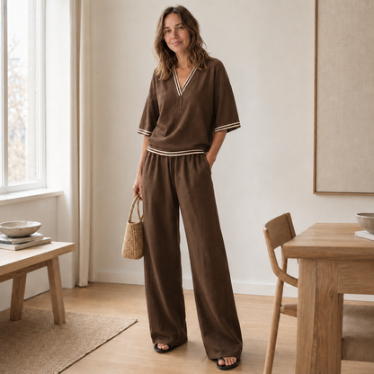 Ensemble Loungewear Nanna – Blouse rayée & Pantalon large