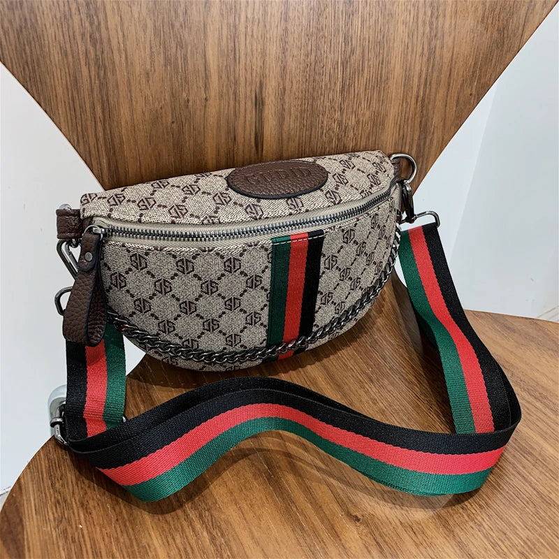 Sac Ceinture Romy – Motif Rayé avec Chaîne