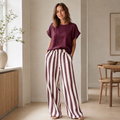 Ensemble Loungewear Runa – Top basique & Pantalon rayé