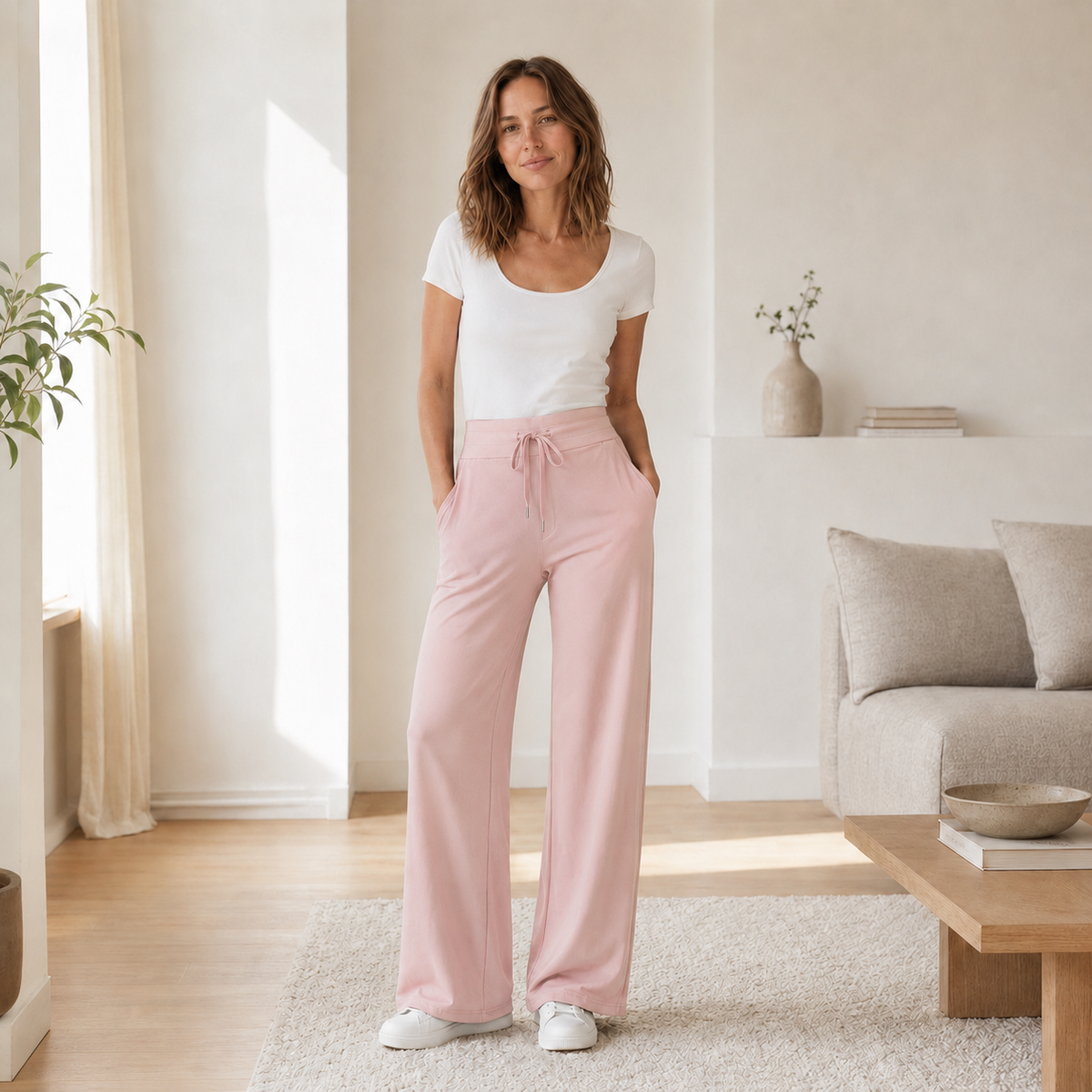 Pantalon wide-leg Kira – Taille haute effet soie glacée
