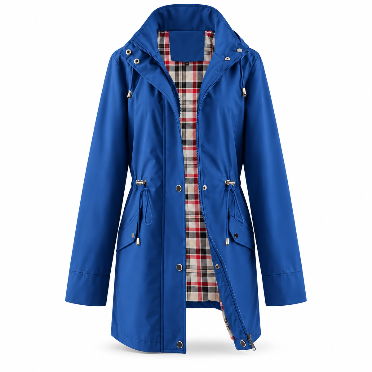 Trench imperméable Capucine – Doublure à carreaux & Coupe longue