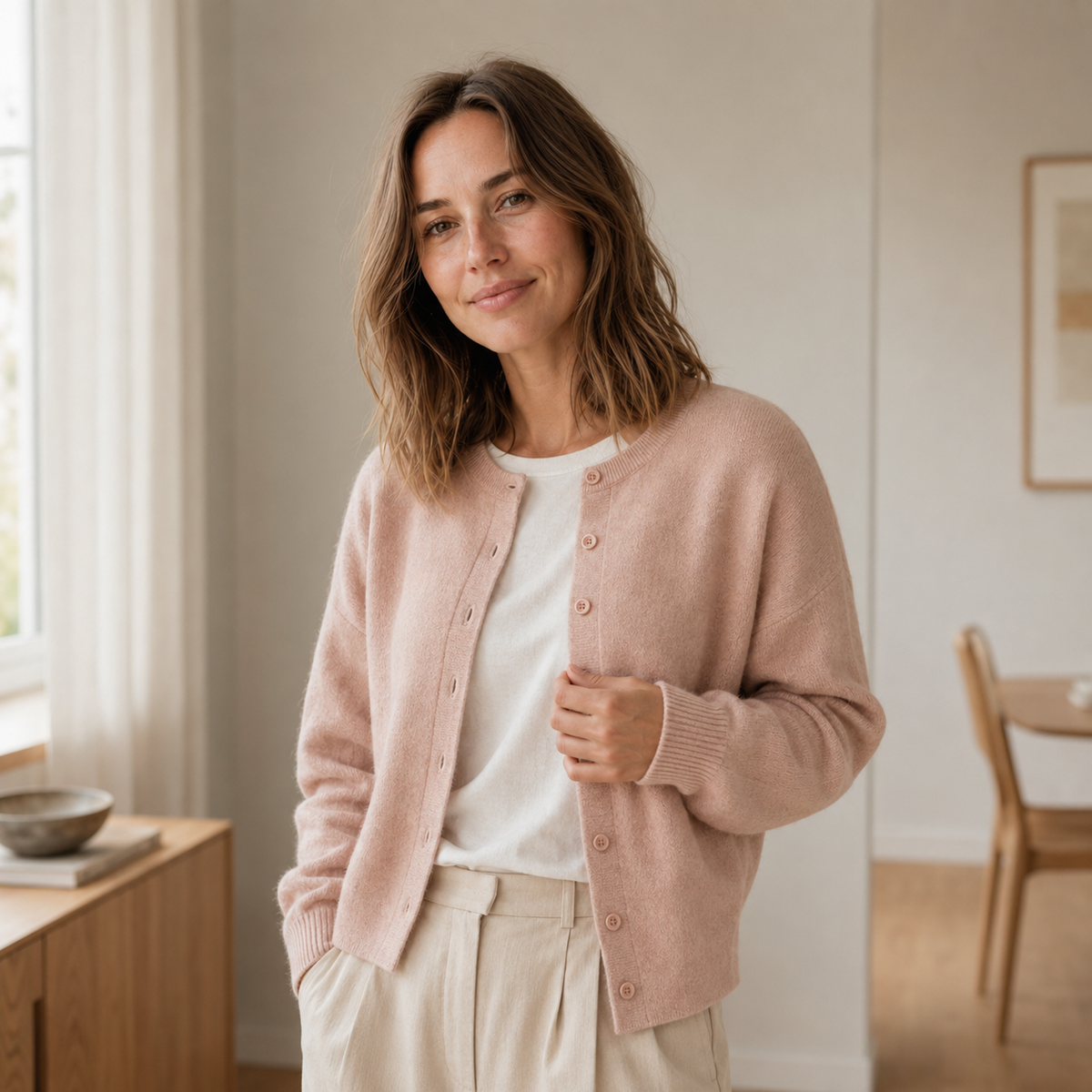 Cardigan basique Ella – Maille fine à boutonnage