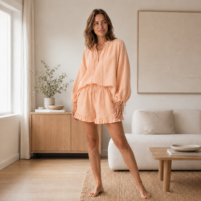 Ensemble Loungewear Alba – Blouse & Short à volants
