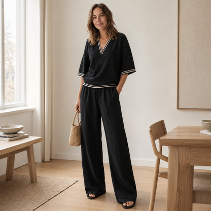 Ensemble Loungewear Nanna – Blouse rayée & Pantalon large