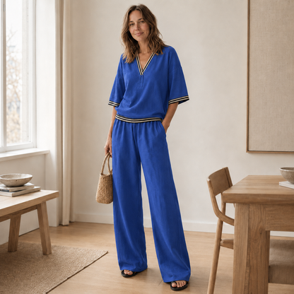 Ensemble Loungewear Nanna – Blouse rayée & Pantalon large