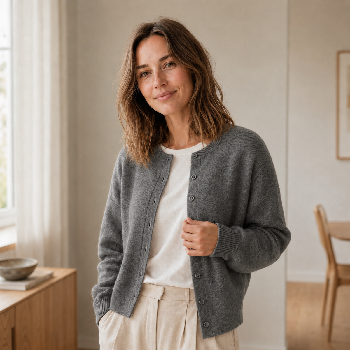 Cardigan basique Ella – Maille fine à boutonnage