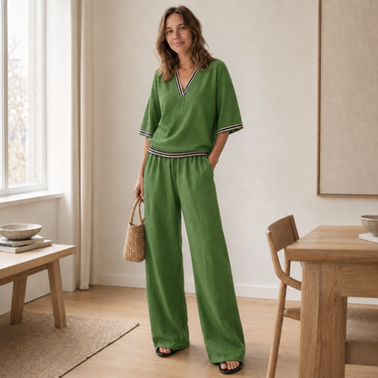 Ensemble Loungewear Nanna – Blouse rayée & Pantalon large