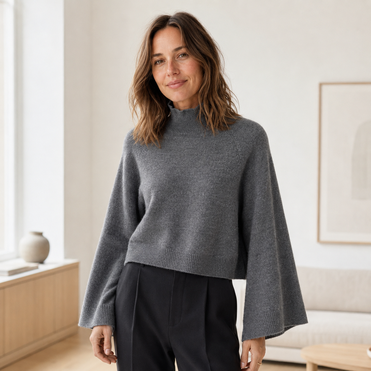 Pull col roulé Thea – Manches cloche façon cropped