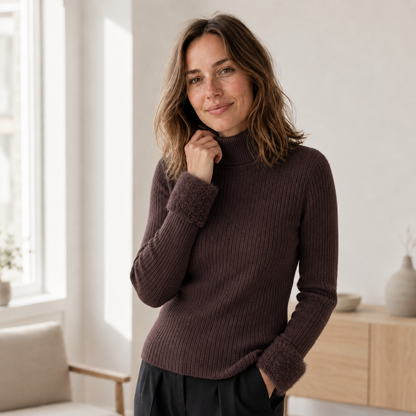 Pull col roulé Ida – Maille fine thermique doublée polaire