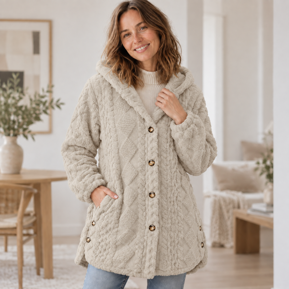 Manteau fausse fourrure Rose