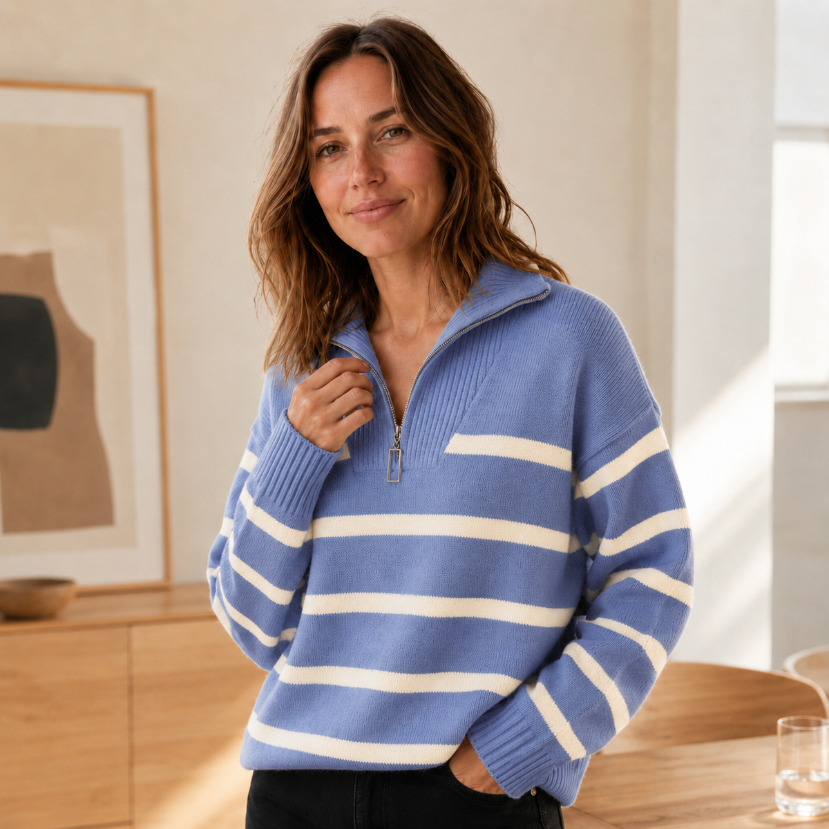 Pull col camionneur Anouk – Maille rayée à demi-zip