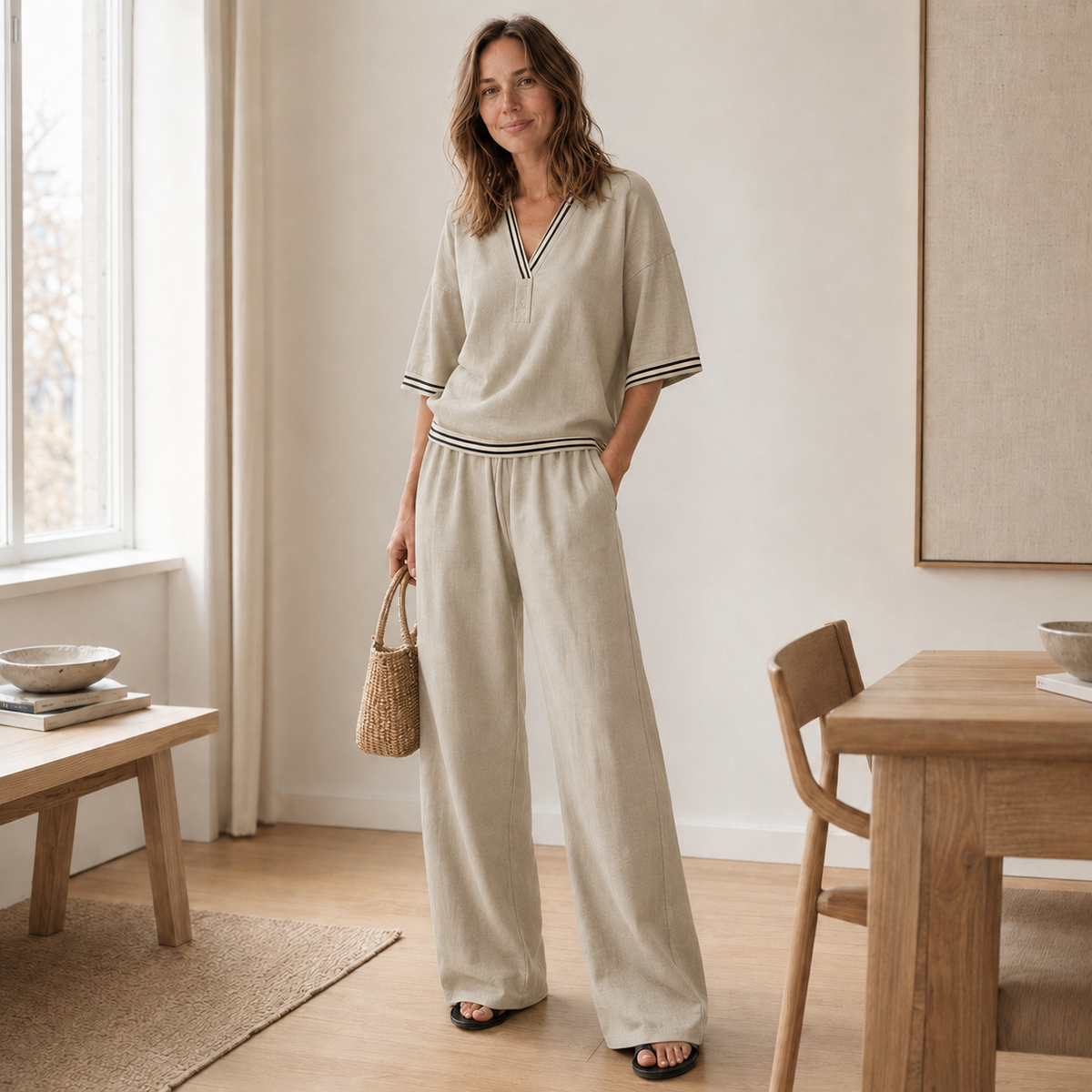 Ensemble Loungewear Nanna – Blouse rayée & Pantalon large