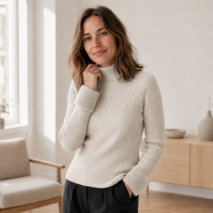 Pull col roulé Ida – Maille fine thermique doublée polaire