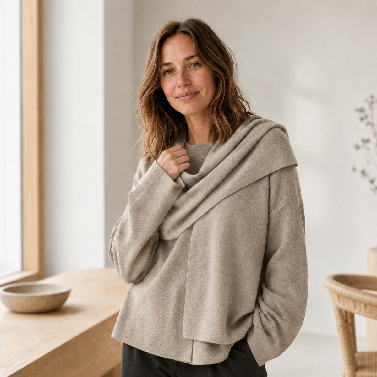 Pull en maille Carla – Col châle façon oversize