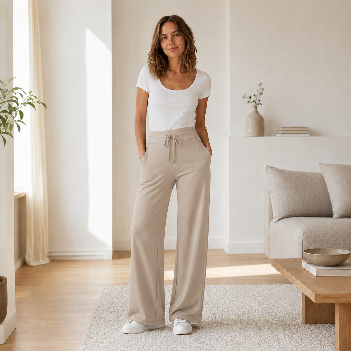 Pantalon wide-leg Kira – Taille haute effet soie glacée