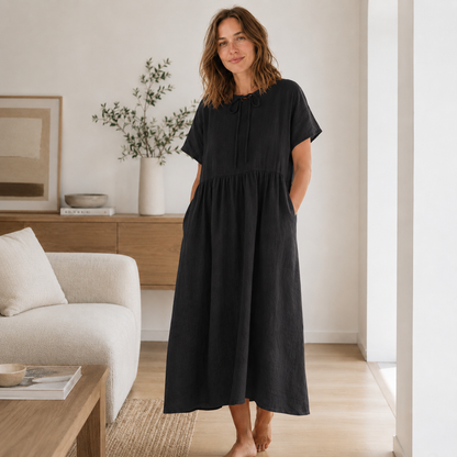 Robe trapèze en lin Hedda – Large mouvement & col rond