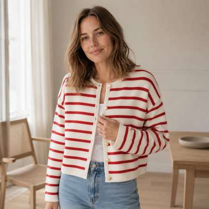 Gilet en maille Colette – Cardigan rayé à boutonnage