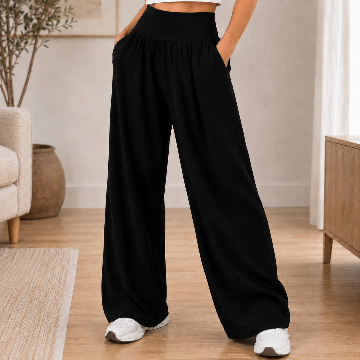 Pantalon large Saga – Taille haute, jambe fluide