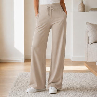 Pantalon wide-leg Kira – Taille haute effet soie glacée