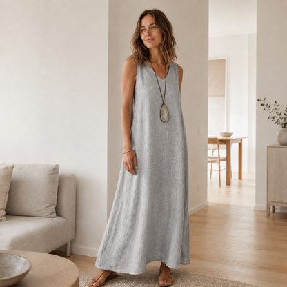 Robe longue boho Fenja – Sans manches, décolleté en V