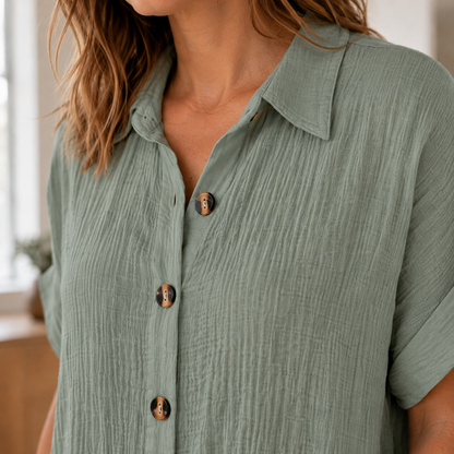 Robe chemise en mousseline Edda – Boutonnée avec poches